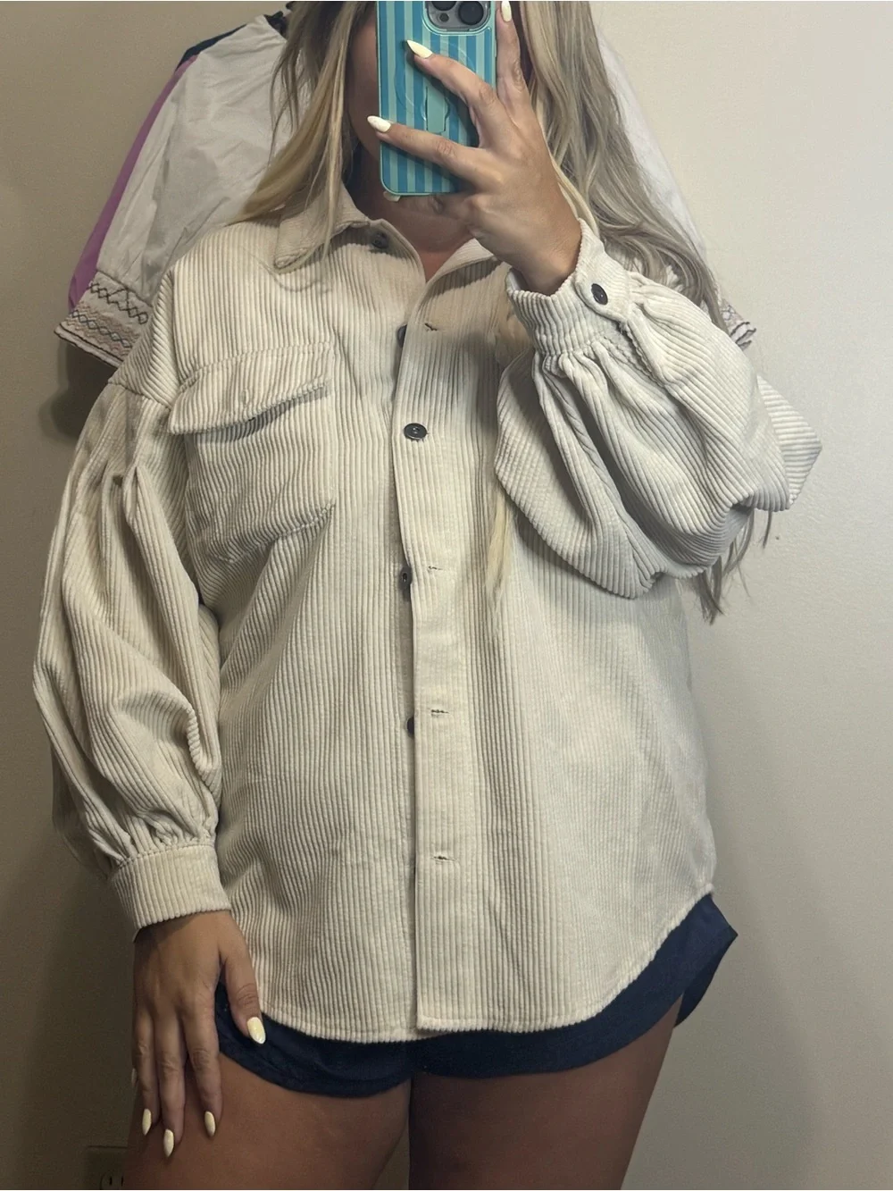 Cream Corduroy Button-Up Shacket by She + Sky